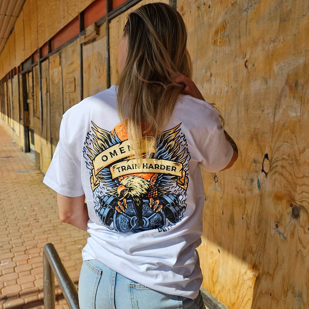 Train Harder | Athletic Unisex Tee White - Omenz Clothing Co.