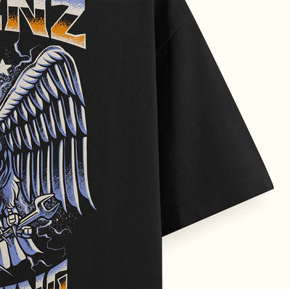 Close up of craftsmanship detail of Omenz Liberty unisex t-shirt back print