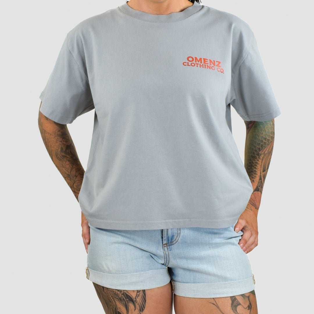 Train Harder | Women's Relaxed Tee Black/Storm - Omenz Clothing Co.