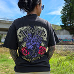 Back shot of the Omenz Clothing Co. Full Throttle Premium 100% cotton Oversized Tee in faded black. 