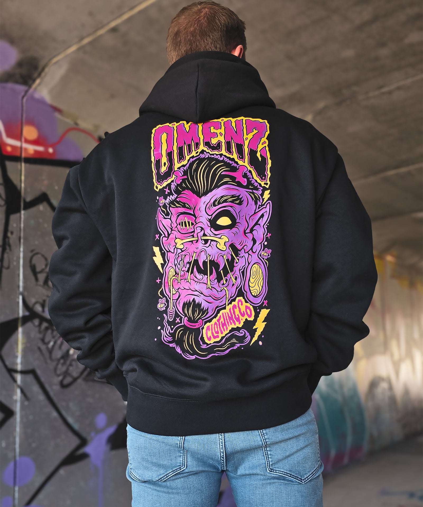Omenz Menace Premium Oversized Heavyweight hood male model back view