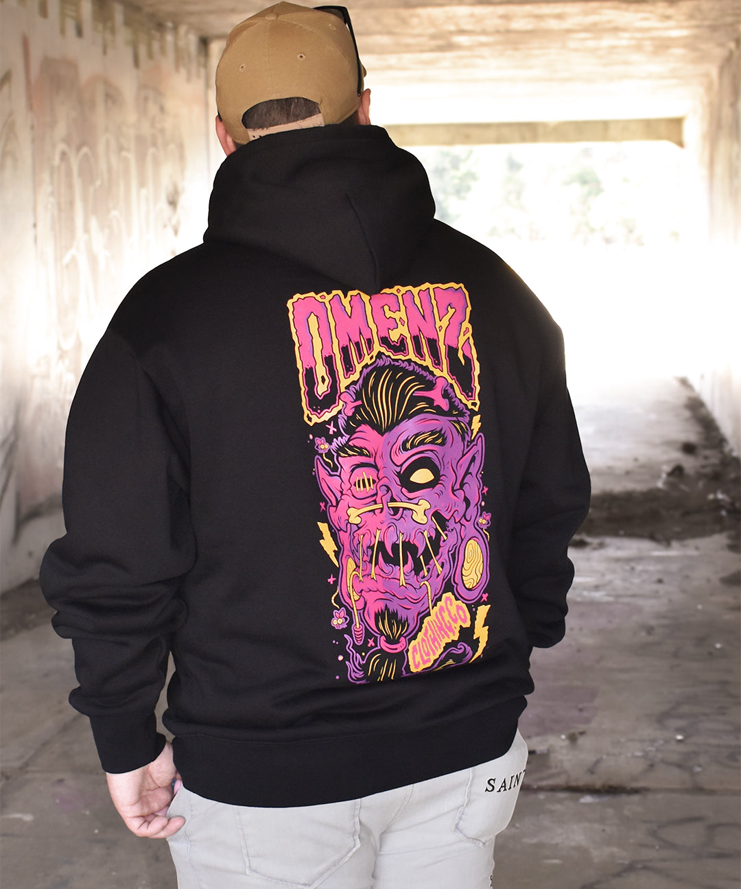 Omenz Menace Premium Oversized Heavyweight hood back view male model