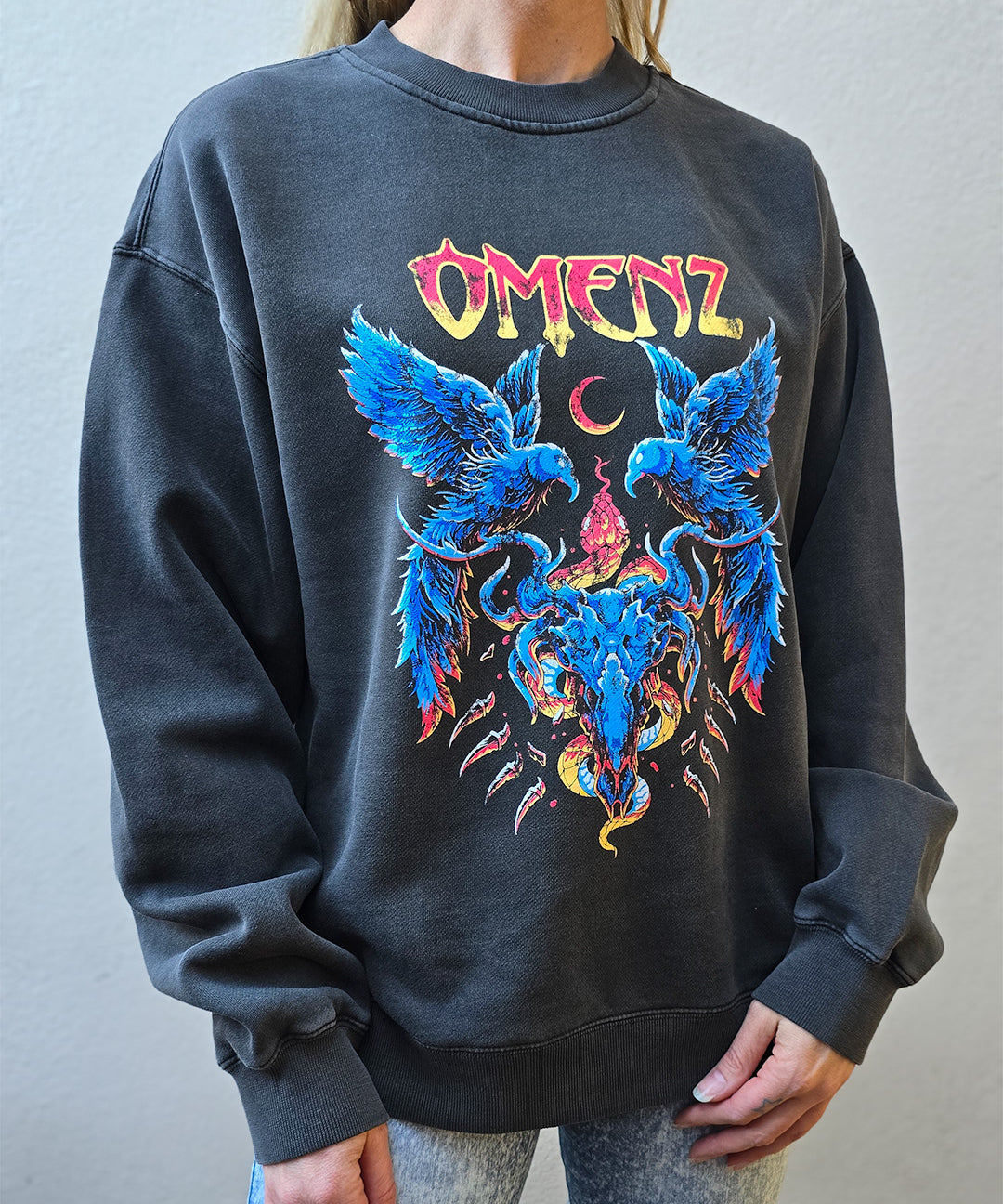Omenz Reckoning Relaxed Pullover Crew Premium Graphic Front print