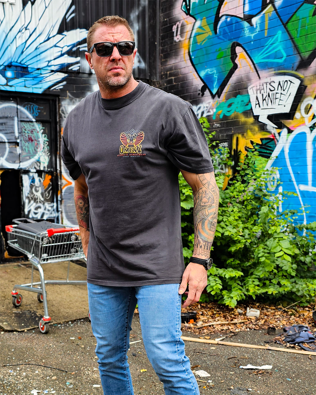 Front image of the Omenz alternative Athletic Streetwear Rival Tee. Premium cotton and a Unisex Oversized fit.