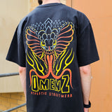 Omenz alternative athletic streetwear Rival Unisex Oversized Tee back view. In 100% cotton and faded black this premium t-shirt print is tattoo flash inspired art.