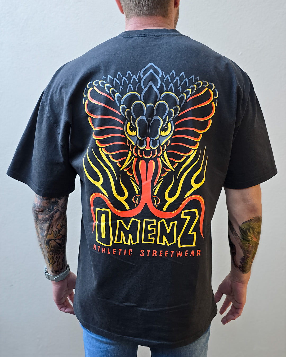Omenz Rival Faded Black Tee Back view male model