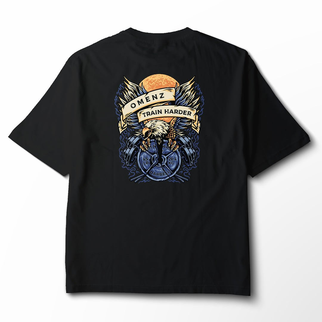 Train Harder | Women's Relaxed Tee Black/Storm - Omenz Clothing Co.