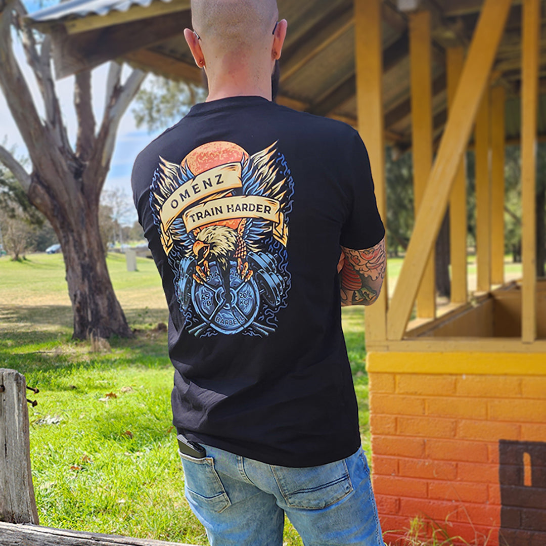 Omenz Clothing Co. Athletic Streetwear Train Harder Unisex Black Tee