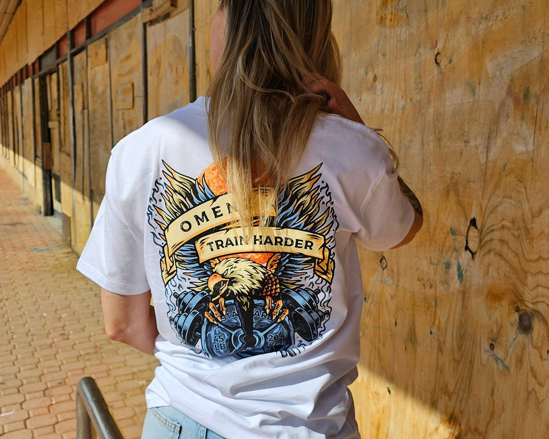 Train Harder | Athletic Unisex Tee White - Omenz Clothing Co.