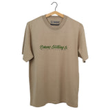 Omenz Clothing Co. Strike Hard oversized unisex tee faded khaki back view